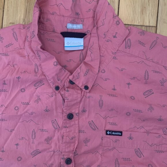 Columbia Button Down Short Sleeve 3xl Regular Fit AOP Pattern Pink Summer - Picture 2 of 6